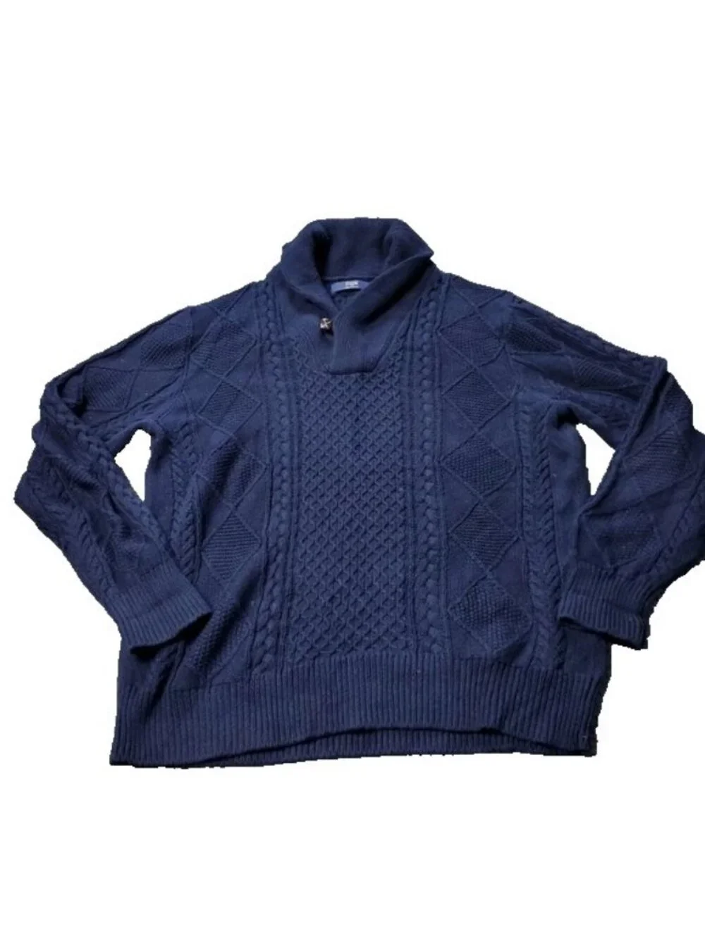J. Crew Sweater Men Large Cotton Knit Cable Fisherman Button Cowl Pullover Blue